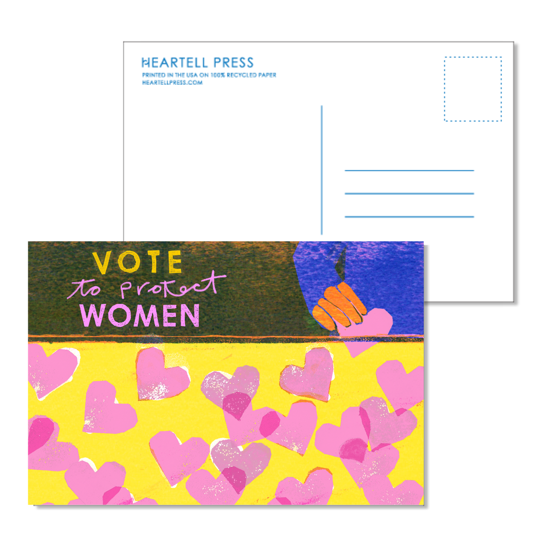 Vote to Protect Women Risograph Social Change Postcard by Heartell Press