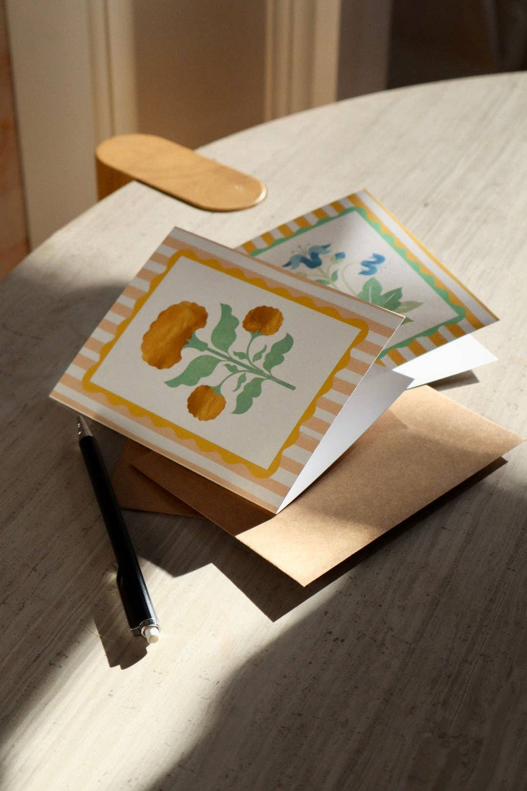 Marigold Block Print Stationery Set by Ula Bloom