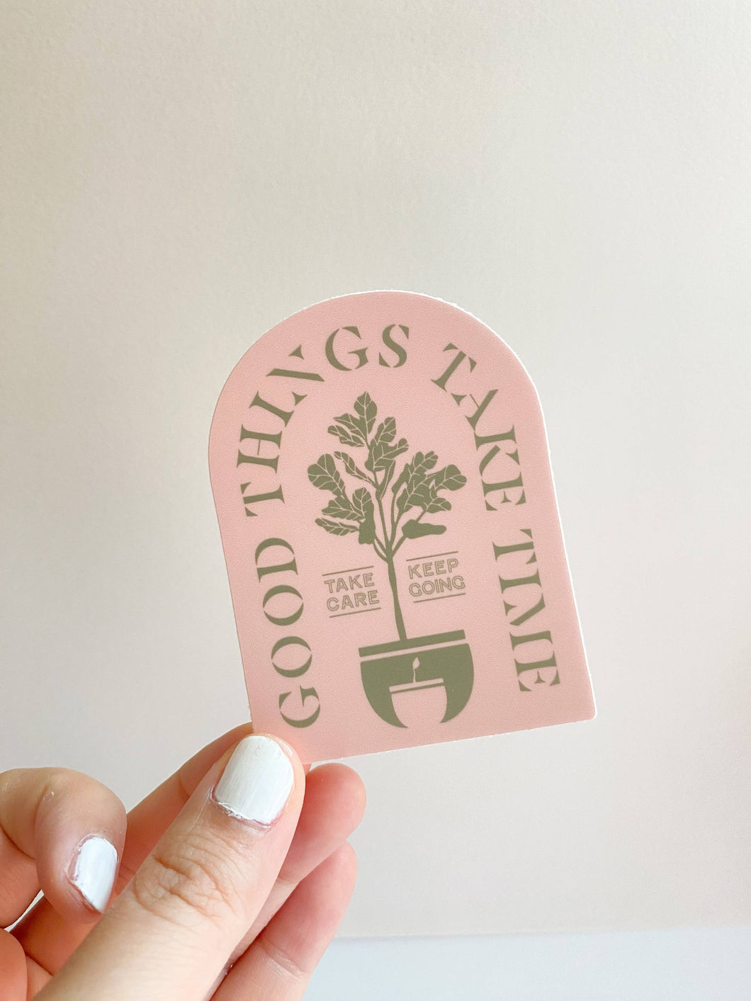 Pink Good Things Take Time Fiddle Leaf Sticker by Bottlebrush Graphics