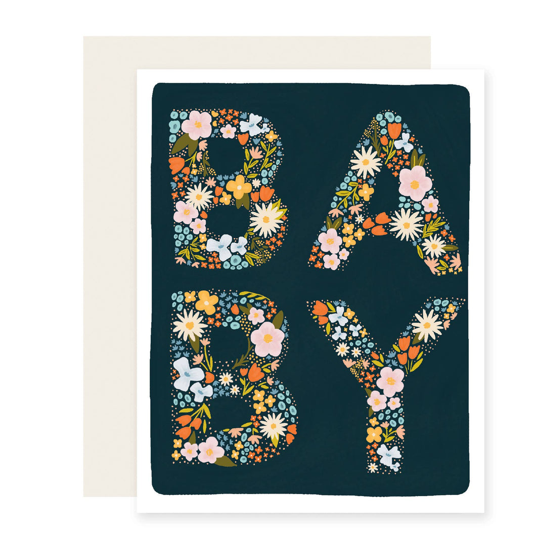 Floral Hello Baby Card by Slightly Stationery