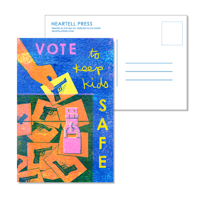 Vote to Keep Kids Safe Risograph Social Change Postcard by Heartell Press