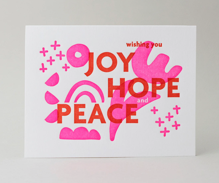 Joy Hope Peace Card - by Meshwork Press