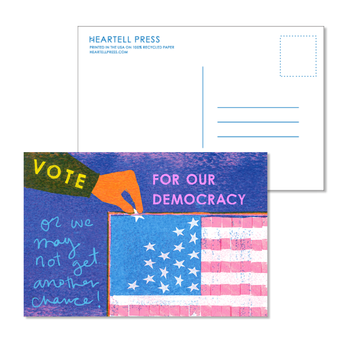 Vote For Our Democracy Risograph Social Change Postcard by Heartell Press