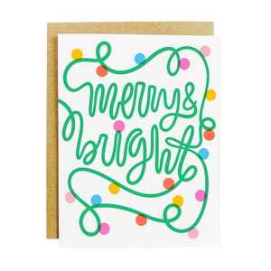 Merry & Bright Rainbow Christmas Holiday Lights Card by K&S Design Co.