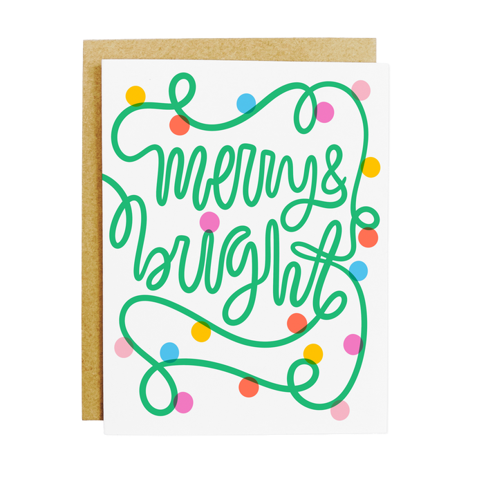 Merry & Bright Rainbow Christmas Holiday Lights Card by K&S Design Co.