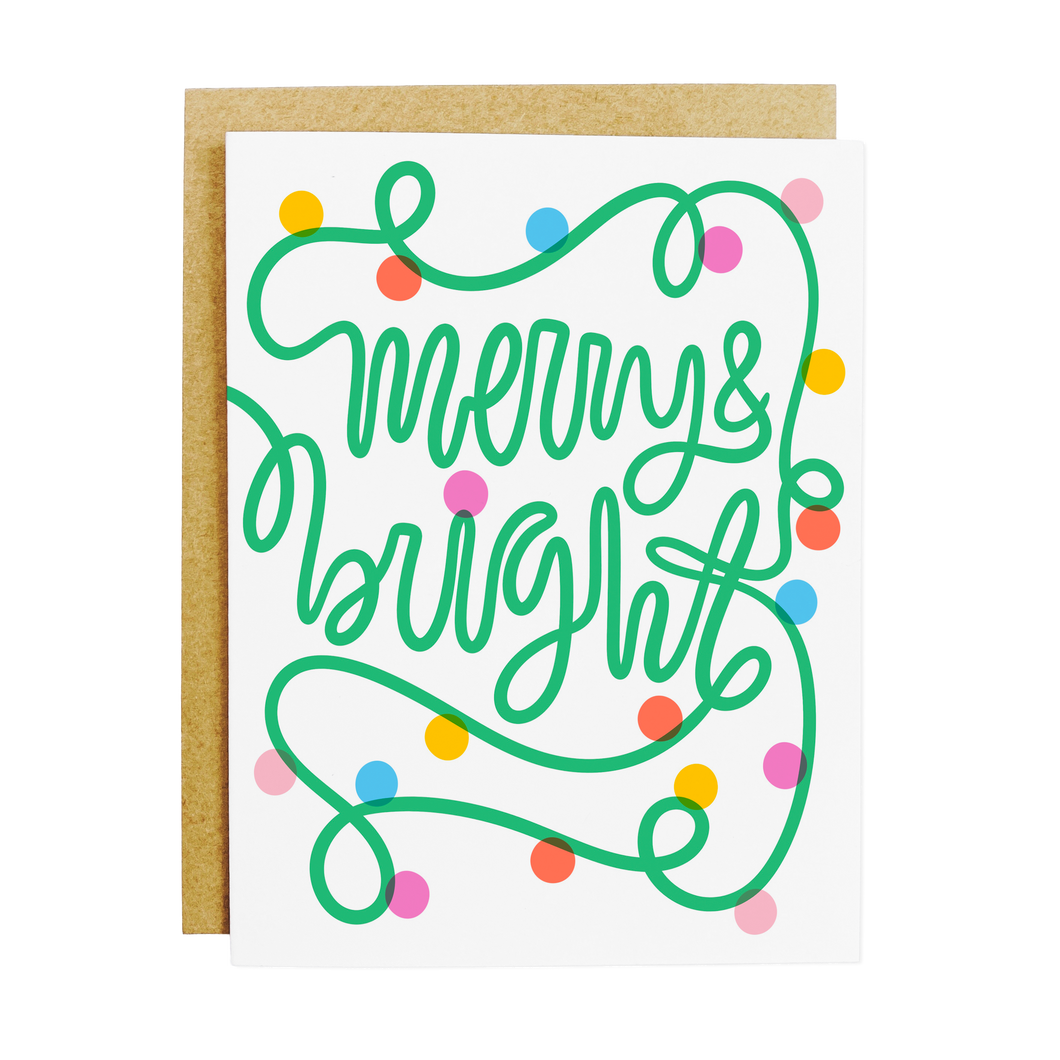 Merry & Bright Rainbow Christmas Holiday Lights Card by K&S Design Co.