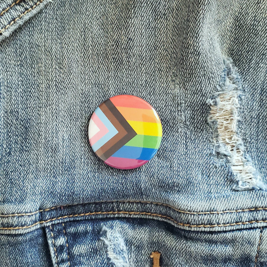 Pride Progress Flag Pinback Button by Happy Words Studio