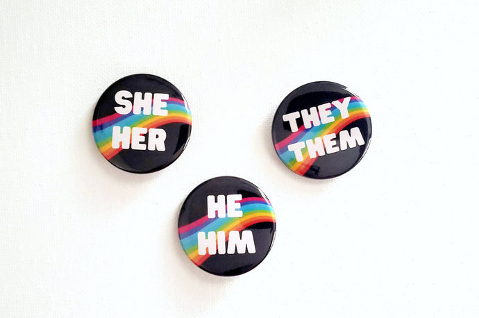 Pronouns Pinback Buttons by Happy Words Studio