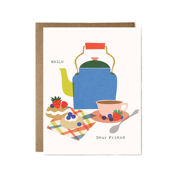 Hello Dear Friend Teapot Card by Ula Bloom