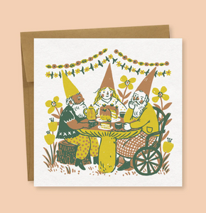 Teatime Gnomes Greeting Card by Phoebe Wahl